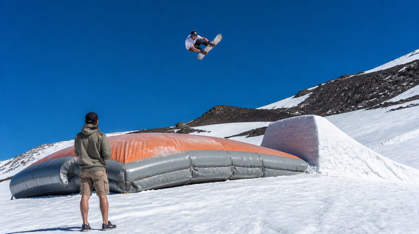 Freestyle training airbag on a summer glacier